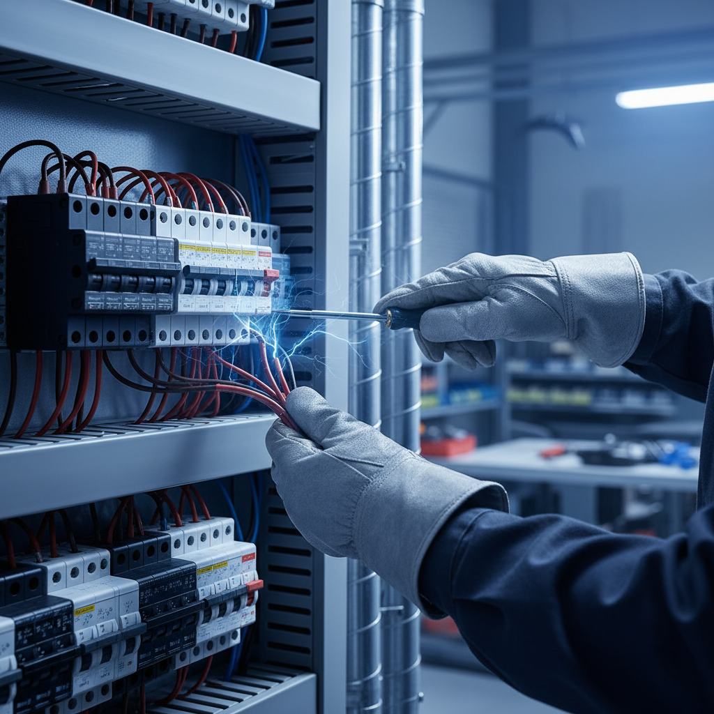 Professional electrician at work